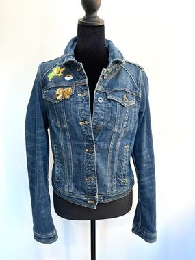 Anthropologie, cute customized cropped denim jacket by Pilcro. Size M